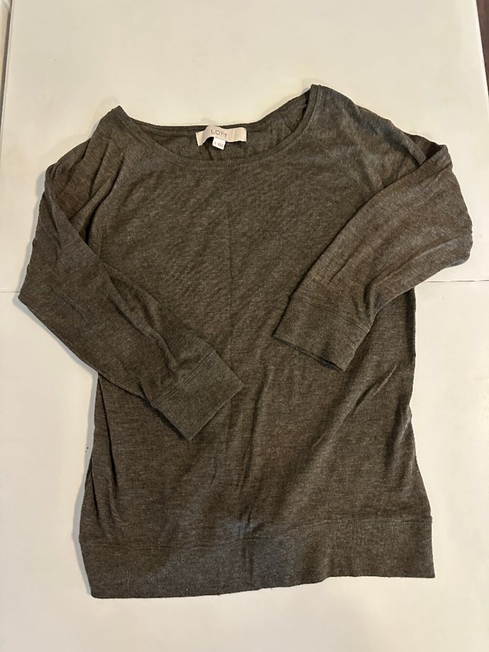 LOFT Olive Brown Dolman Sleeve Knit Pullover Sweater Size S EUC